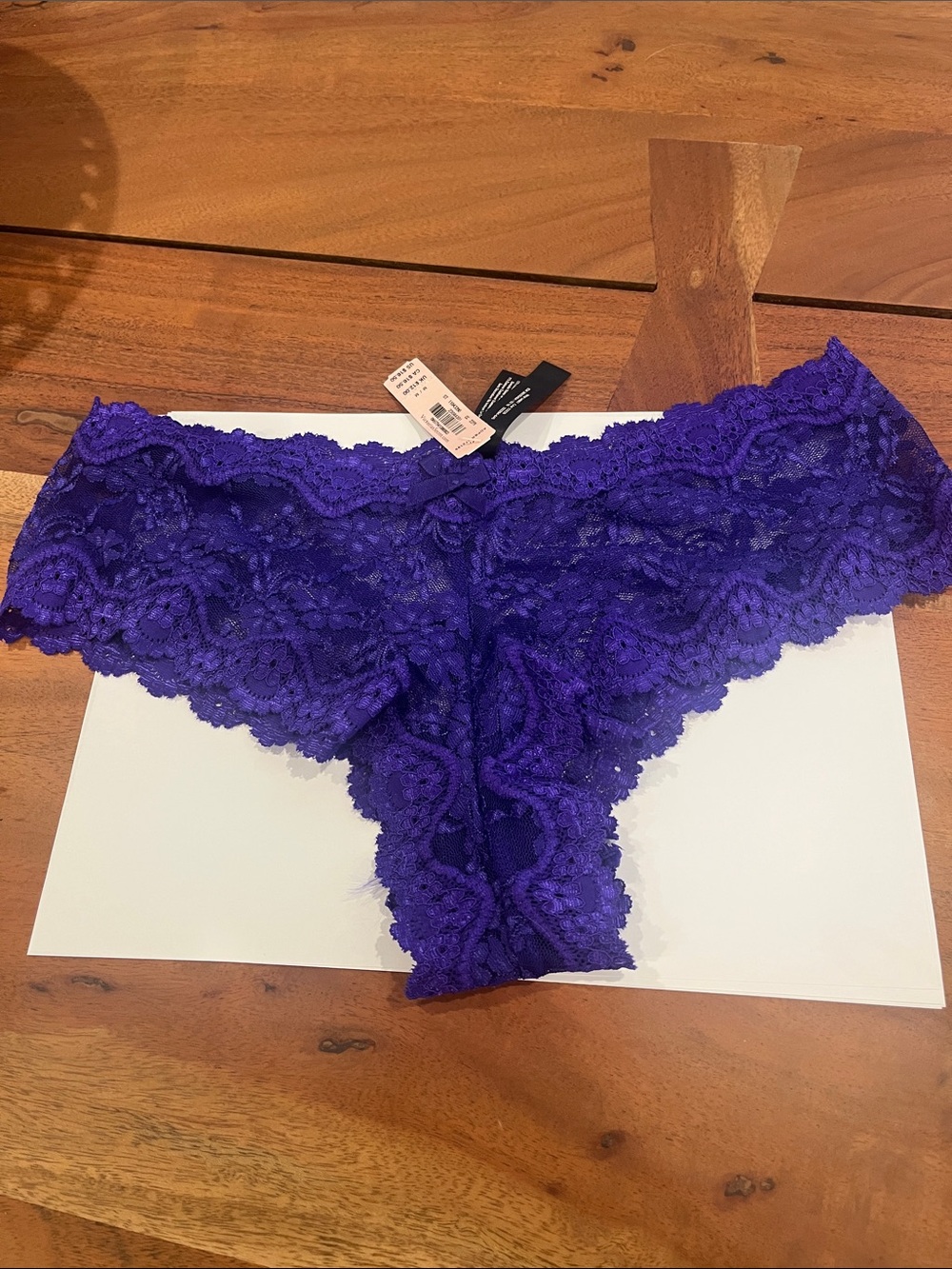 Rare retired cheeky Victoria's Secret Royal Purple Lace Bikini Panty M NEW